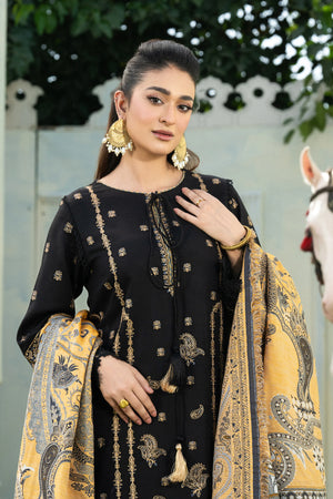 3 Piece Unstitched Texture Dye Black Embroidered Suit