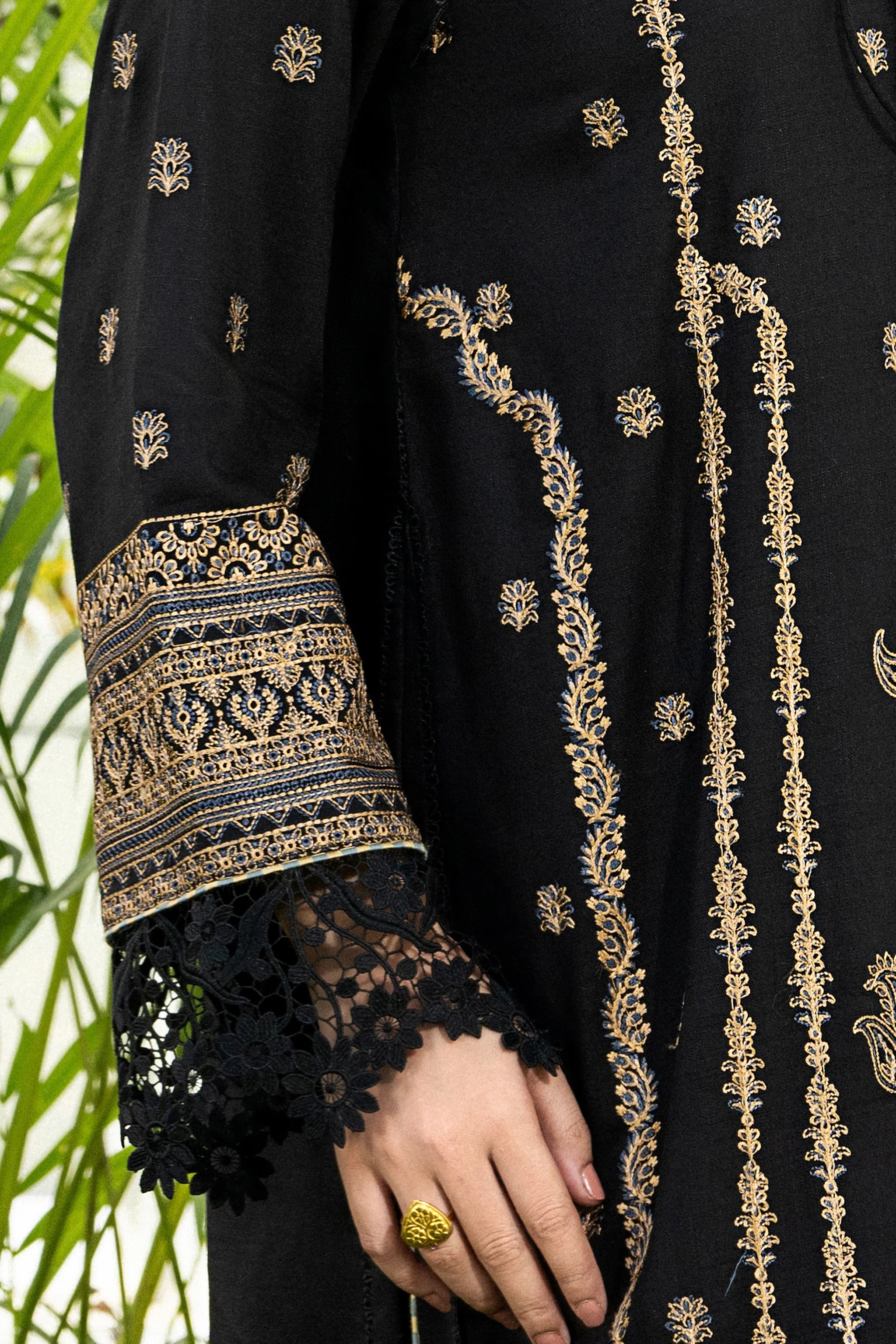 3 Piece Unstitched Texture Dye Black Embroidered Suit