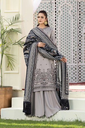 3 Piece Unstitched Texture Dye Gray Embroidered Suit