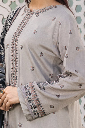 3 Piece Unstitched Texture Dye Gray Embroidered Suit