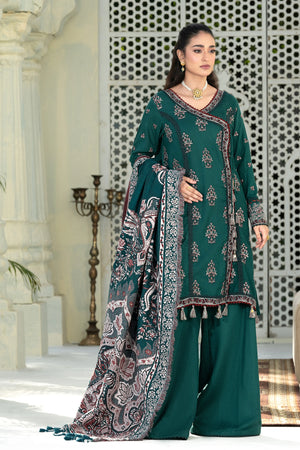 3 Piece Unstitched Texture Dye Green Embroidered Suit