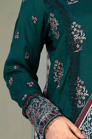 3 Piece Unstitched Texture Dye Green Embroidered Suit