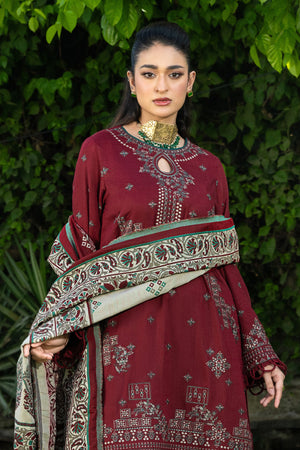 3 Piece Unstitched Texture Dye Maroon Embroidered Suit