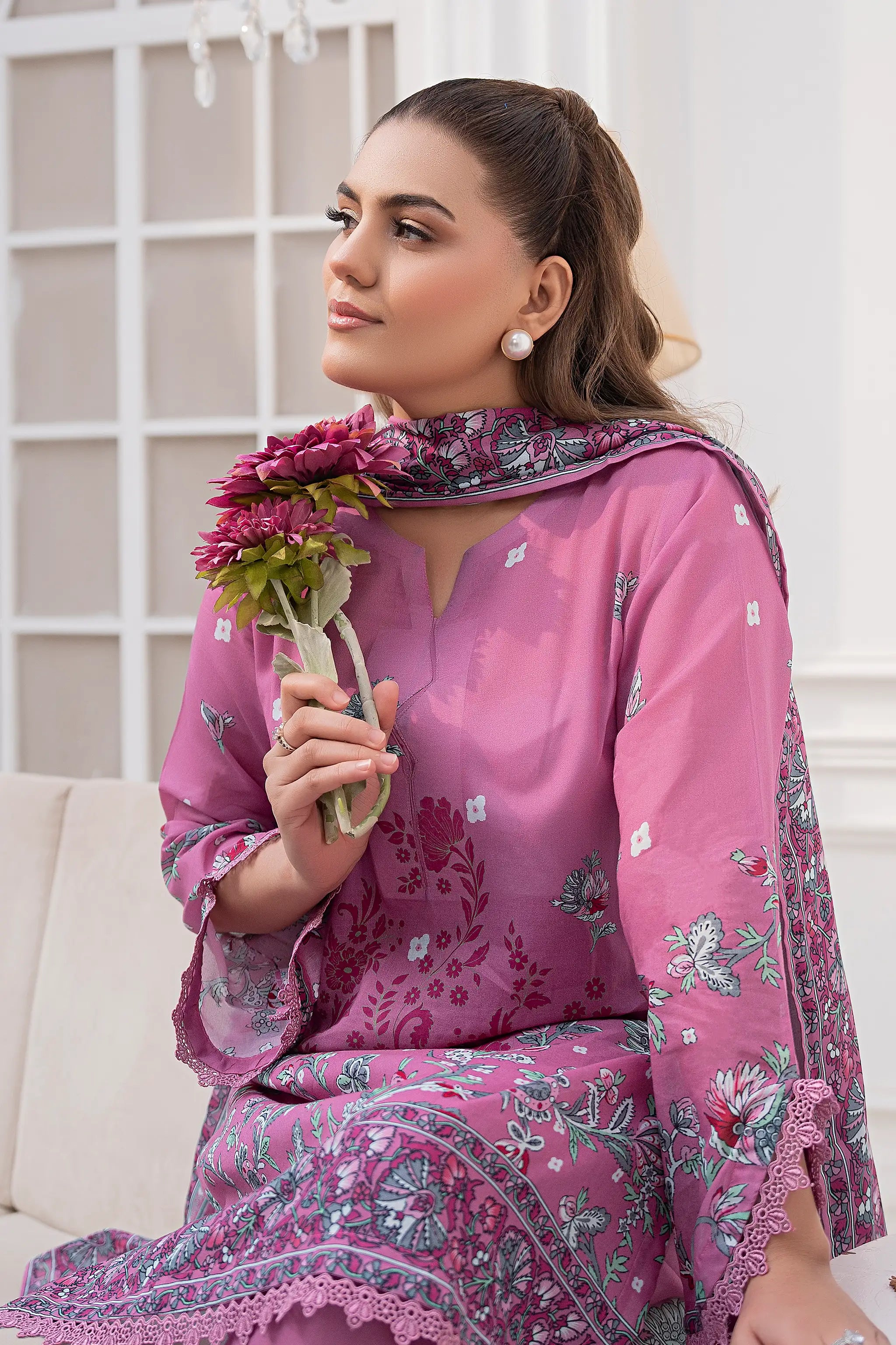3 Piece Unstitched Thulian Pink Premium Printed Lawn Suit by Safa Noor Nigaah Collection Summer 2026