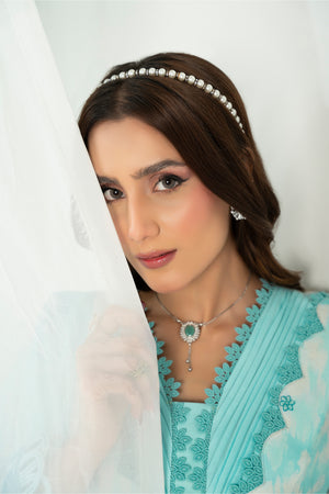 3 Piece Unstitched Turquoise Embroidered Lawn - (Vol-105/06)3P-S-25-D7 - SAFANOOR