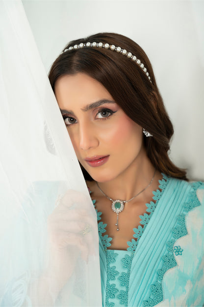 3 Piece Unstitched Turquoise Embroidered Lawn - (Vol-105/06)3P-S-25-D7 - SAFANOOR