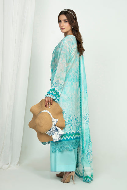3 Piece Unstitched Turquoise Embroidered Lawn - (Vol-105/06)3P-S-25-D7 - SAFANOOR