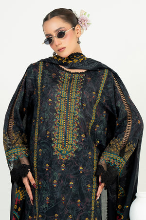 3 Piece Unstitched Warm Black Embroidered Lawn - (Vol-105/06)3P-S-25-D1 - SAFANOOR