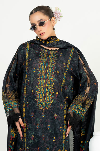 3 Piece Unstitched Warm Black Embroidered Lawn - (Vol-105/06)3P-S-25-D1 - SAFANOOR