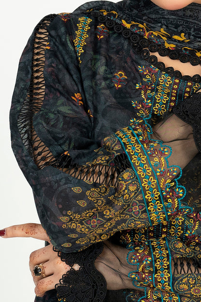 3 Piece Unstitched Warm Black Embroidered Lawn - (Vol-105/06)3P-S-25-D1 - SAFANOOR