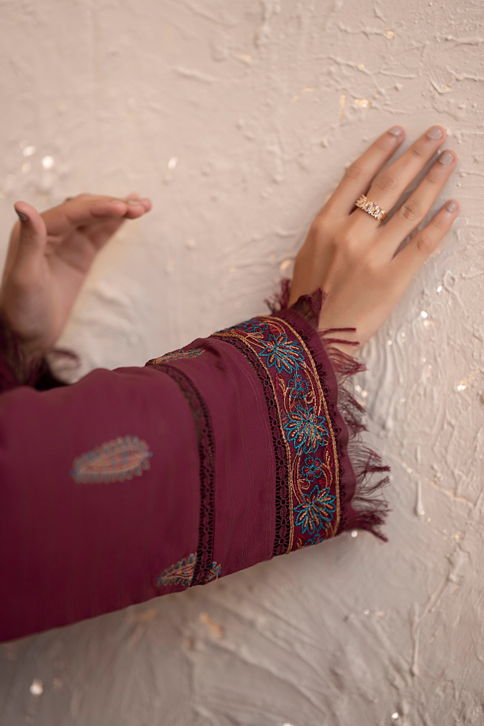 3 Piece Unstitched Wine Premium Embroidered Lawn -Safa Noor