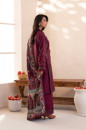 3 Piece Unstitched Wine Premium Embroidered Lawn -Safa Noor