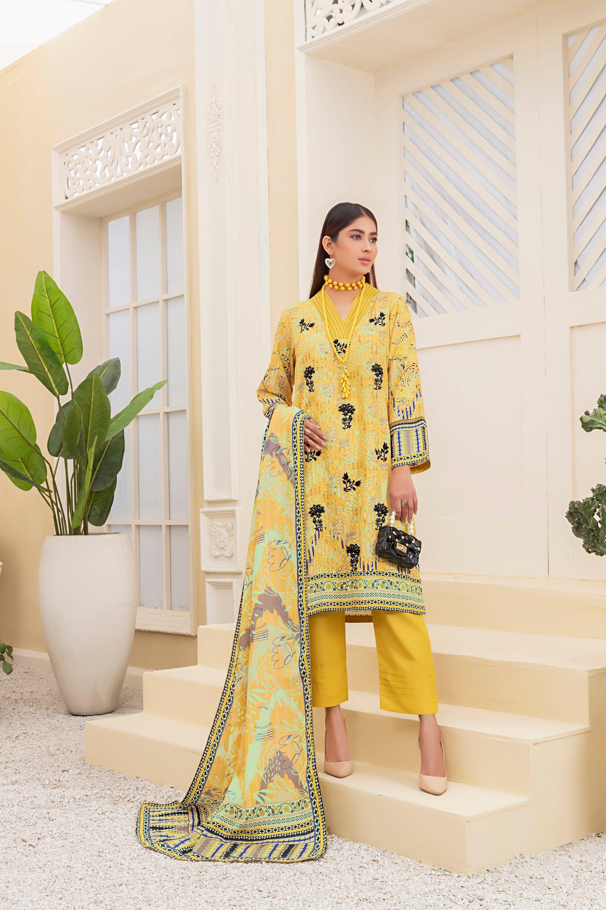 3 Piece Unstitched Yellow Embroidered Karandi - (Vol-64/10)3P-W-23-D-11 - SAFANOOR