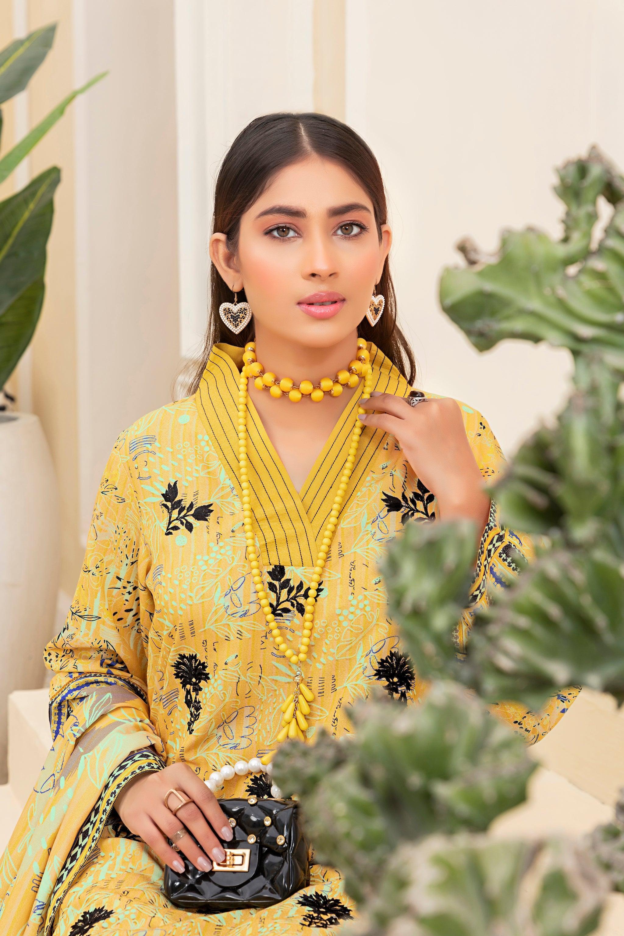 3 Piece Unstitched Yellow Embroidered Karandi - (Vol-64/10)3P-W-23-D-11 - SAFANOOR