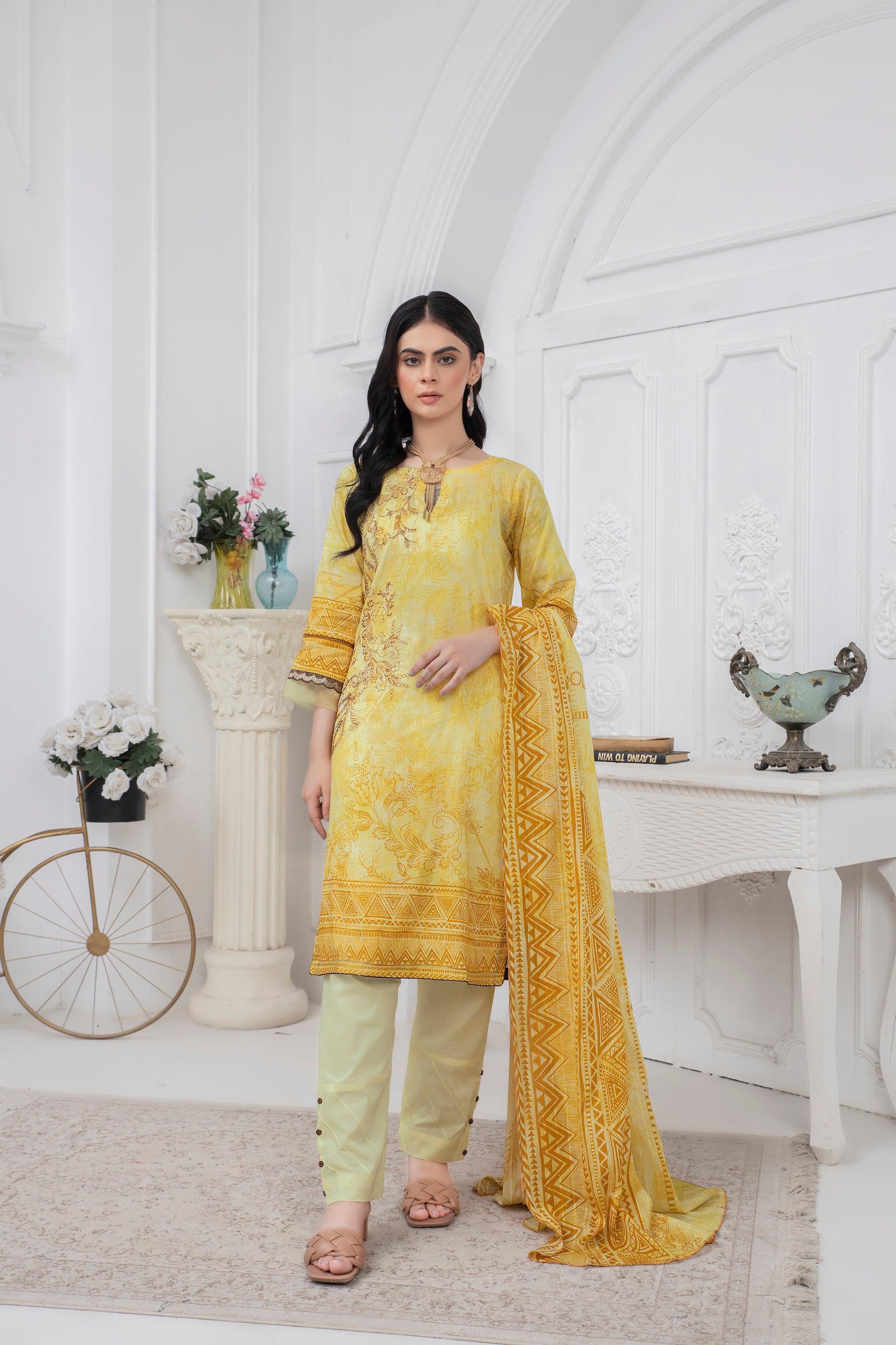 3 Piece Unstitched Yellow Embroidered Lawn - (Vol-67/17)3P-S-24-D-4 - SAFANOOR