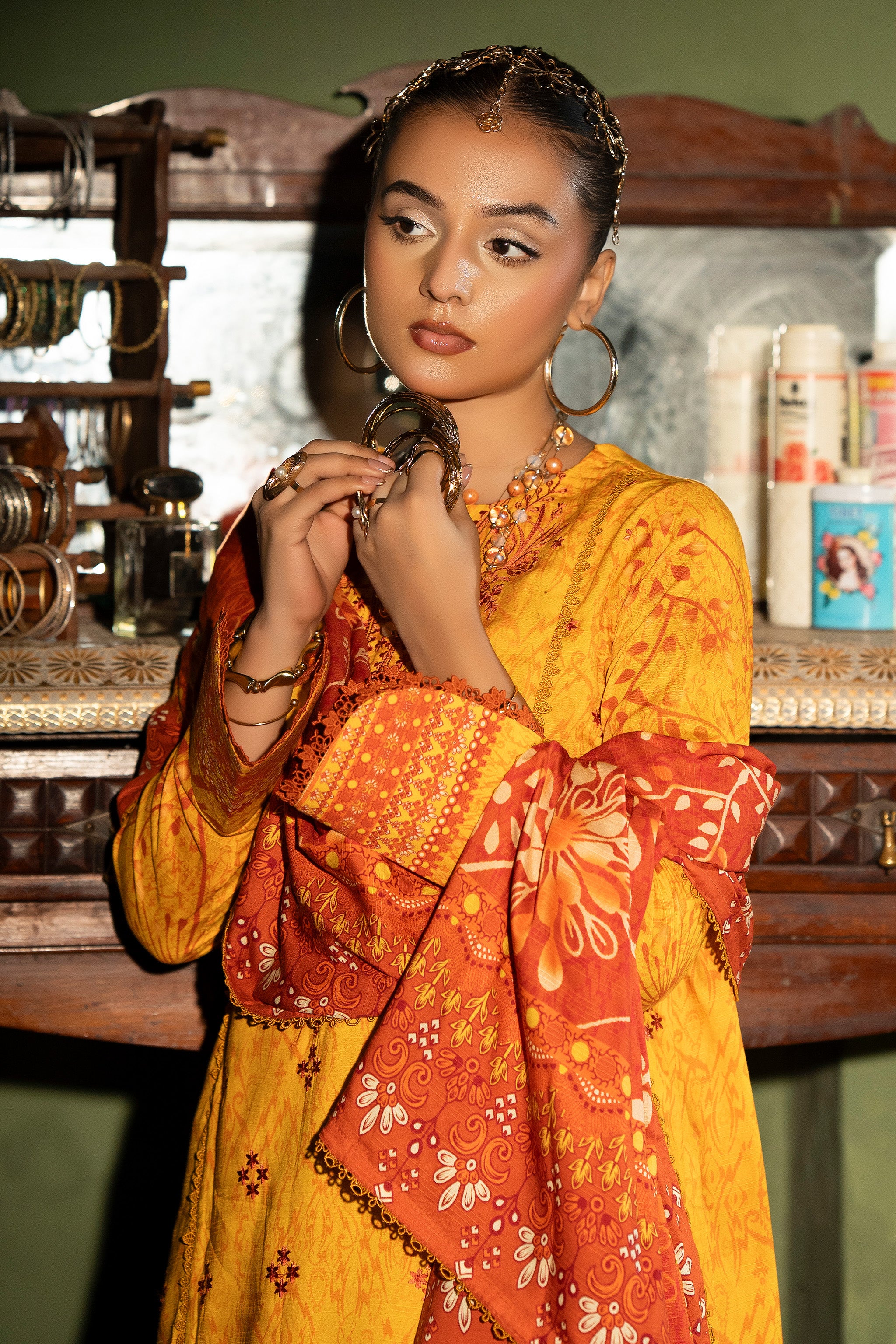 3 Piece Unstitched Yellow Embroidered Linen - (Vol-113/01)D5 - SAFANOOOR Main image