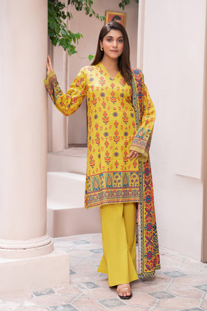 3 Piece Unstitched Yellow Printed Khaddar - (Vol-111/11)D8 - SAFANOOOR