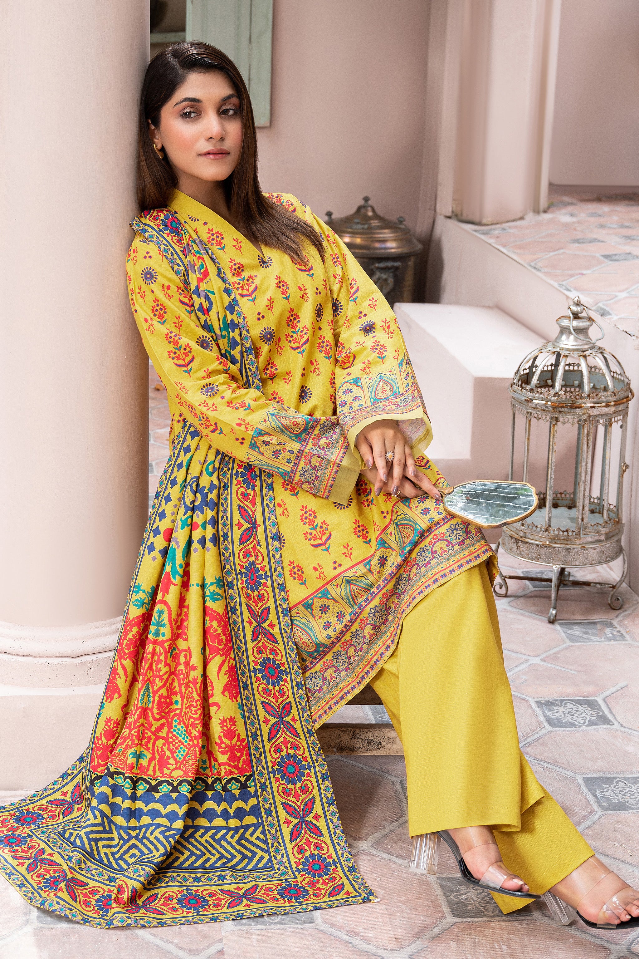3 Piece Unstitched Yellow Printed Khaddar - (Vol-111/11)D8 - SAFANOOOR
