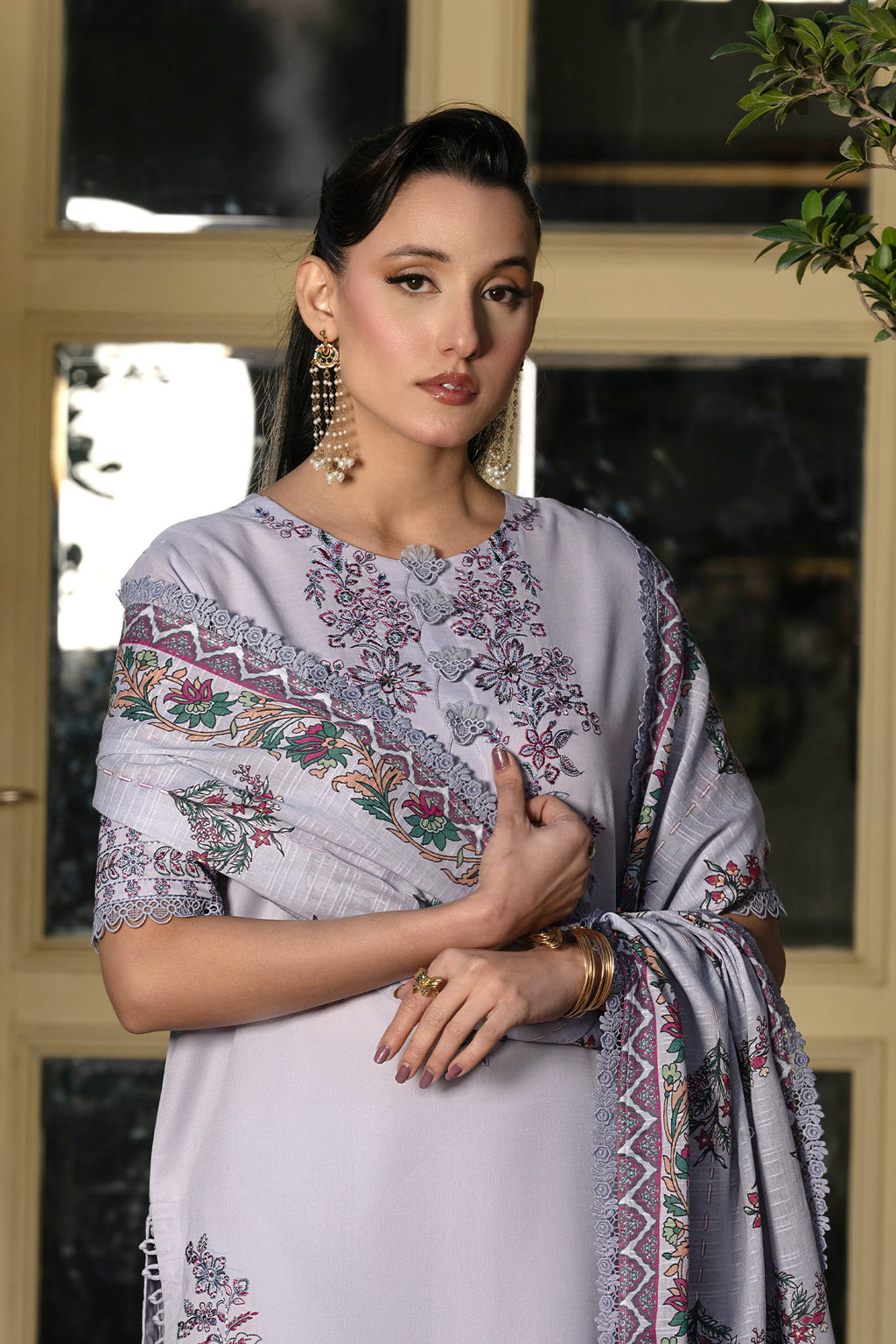 3 Piece Unstitched pastel light purple Luxury Embroidered Lawn Suit