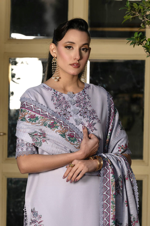 3 Piece Unstitched pastel light purple Luxury Embroidered Lawn Suit