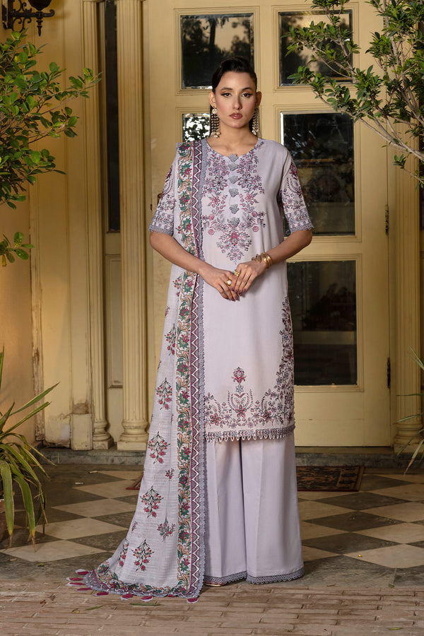 3 Piece Unstitched pastel light purple Luxury Embroidered Lawn Suit