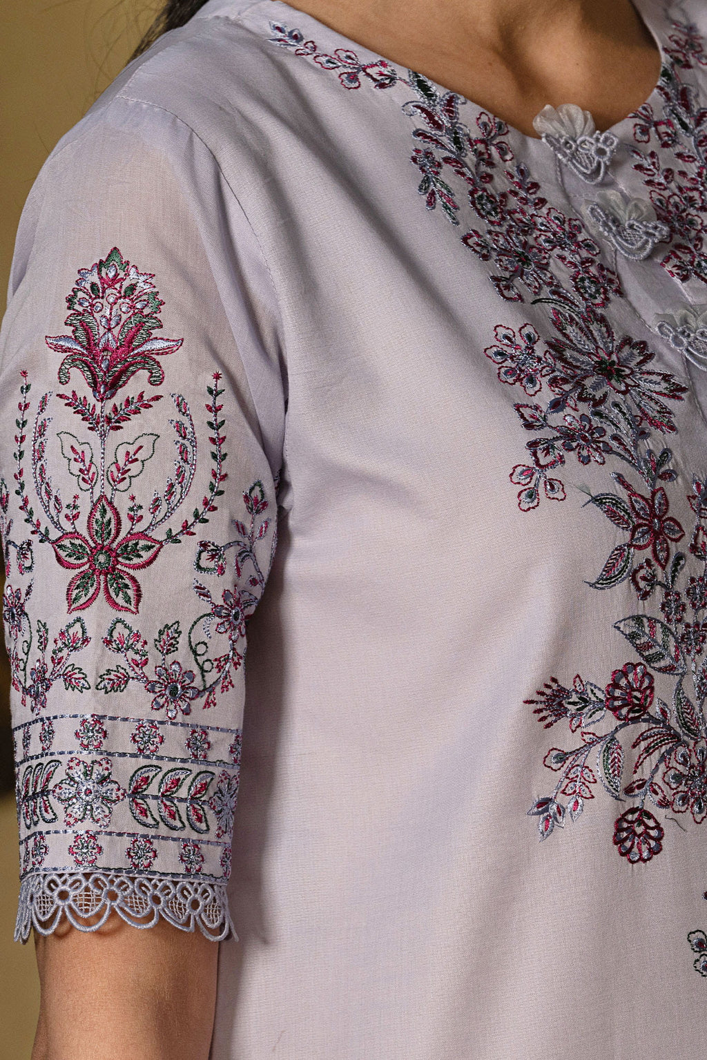 3 Piece Unstitched pastel light purple Luxury Embroidered Lawn Suit
