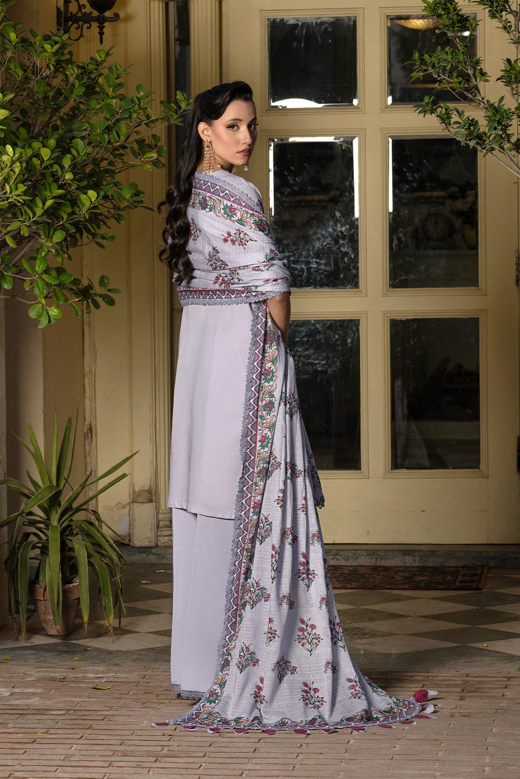 3 Piece Unstitched pastel light purple Luxury Embroidered Lawn Suit