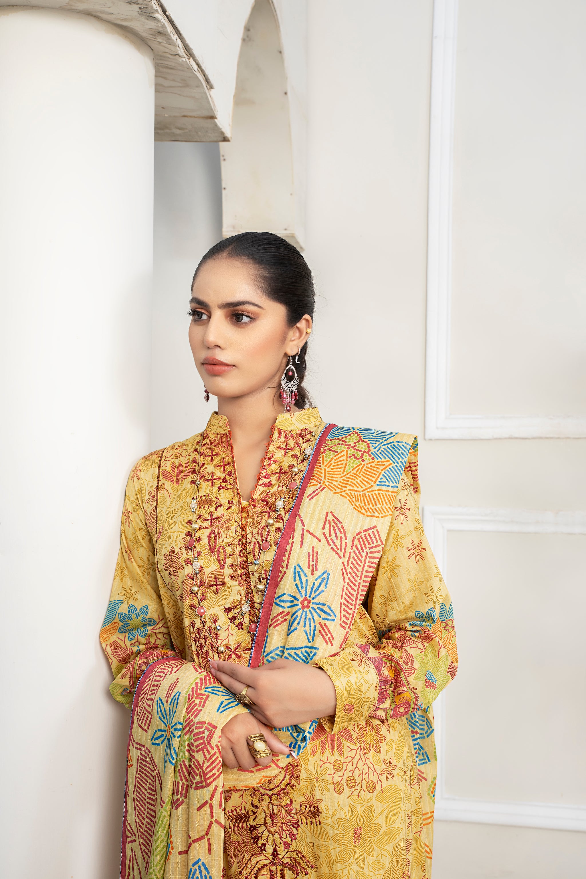 3 Piece Yellow Unstitched Embroidered Lawn - (Vol-69/20)3P-S-24-D-8 - SAFANOOR