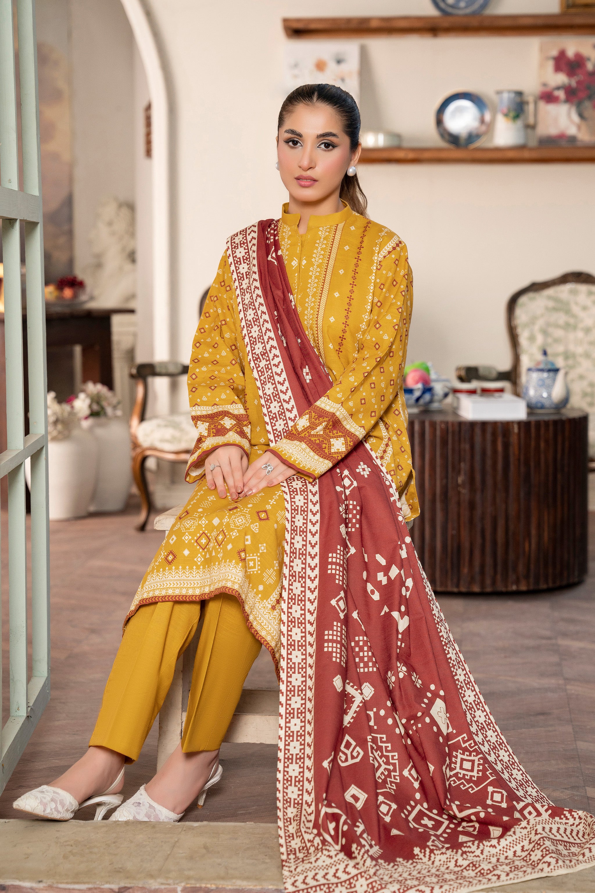 3 Piece Yellow Unstitched Printed Khaddar - (Vol-109/09)D5 - SAFANOOR