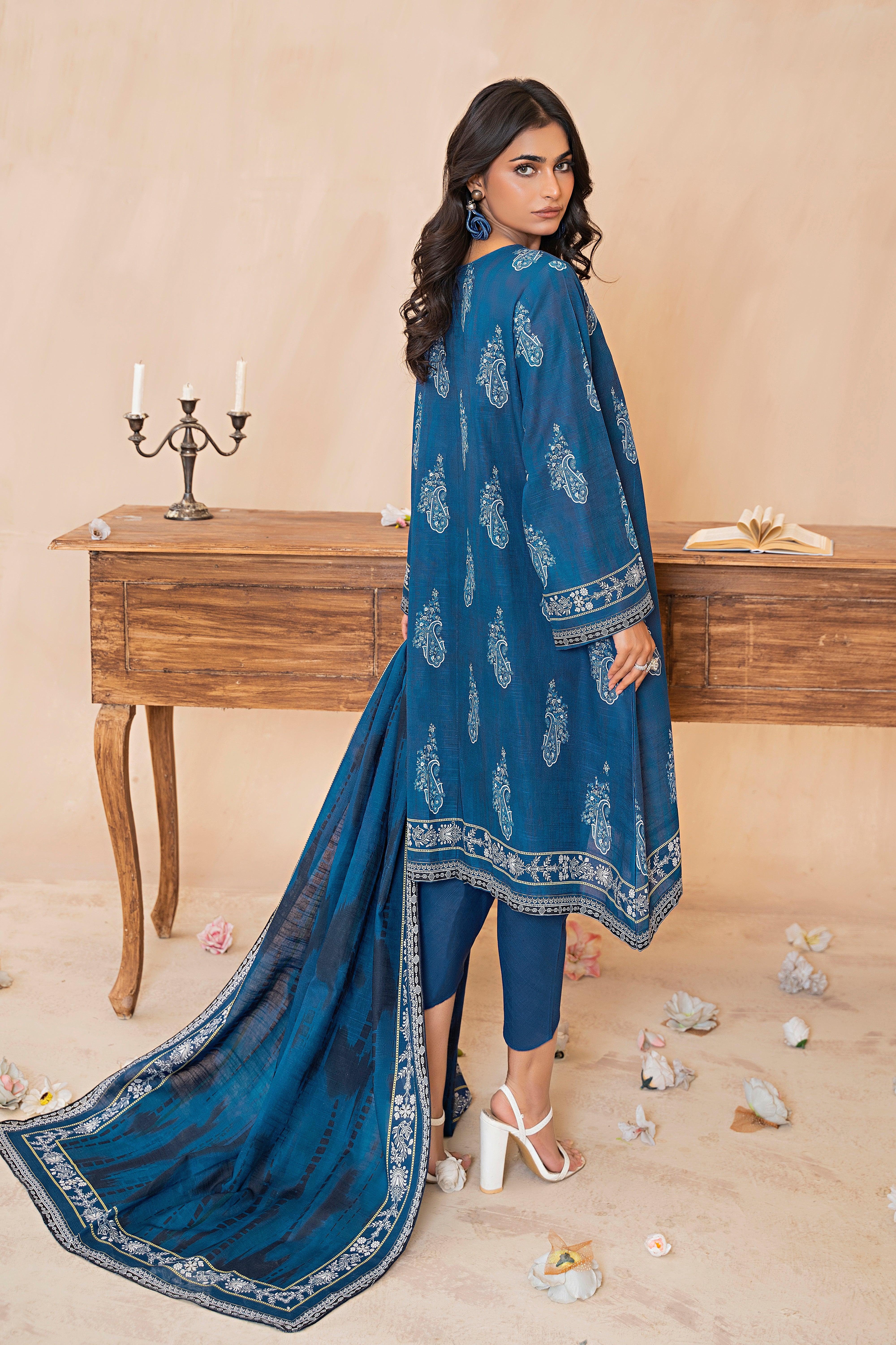 3 Piece Classic Blue Khaddar Unstitched - (Vol-79/11)3P-W-24-D-5 - SAFANOOR