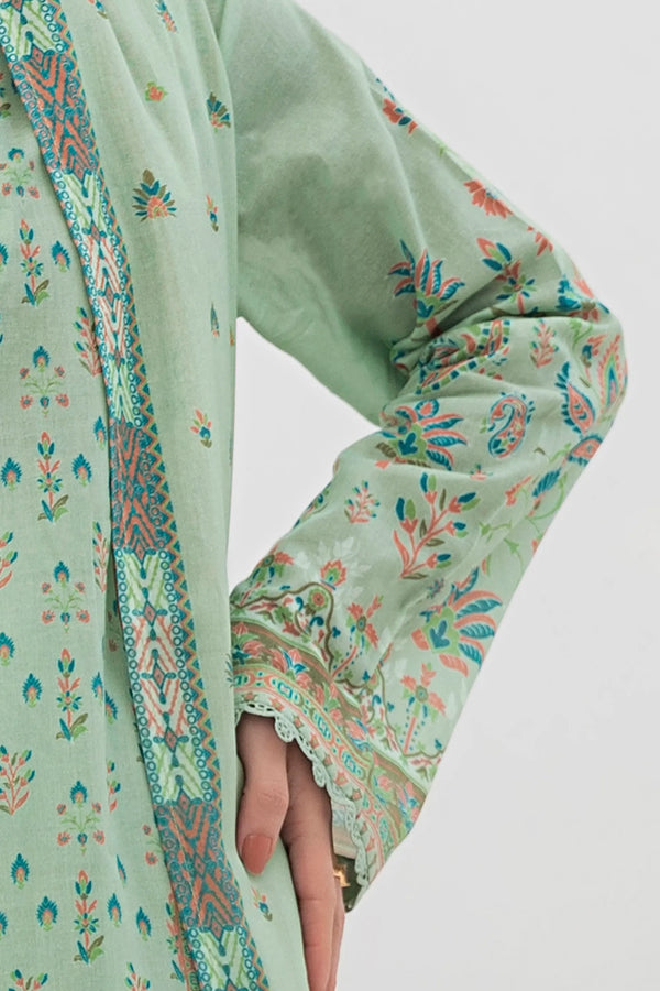 3 Piece Unstitched Laurel Green Premium Printed Lawn