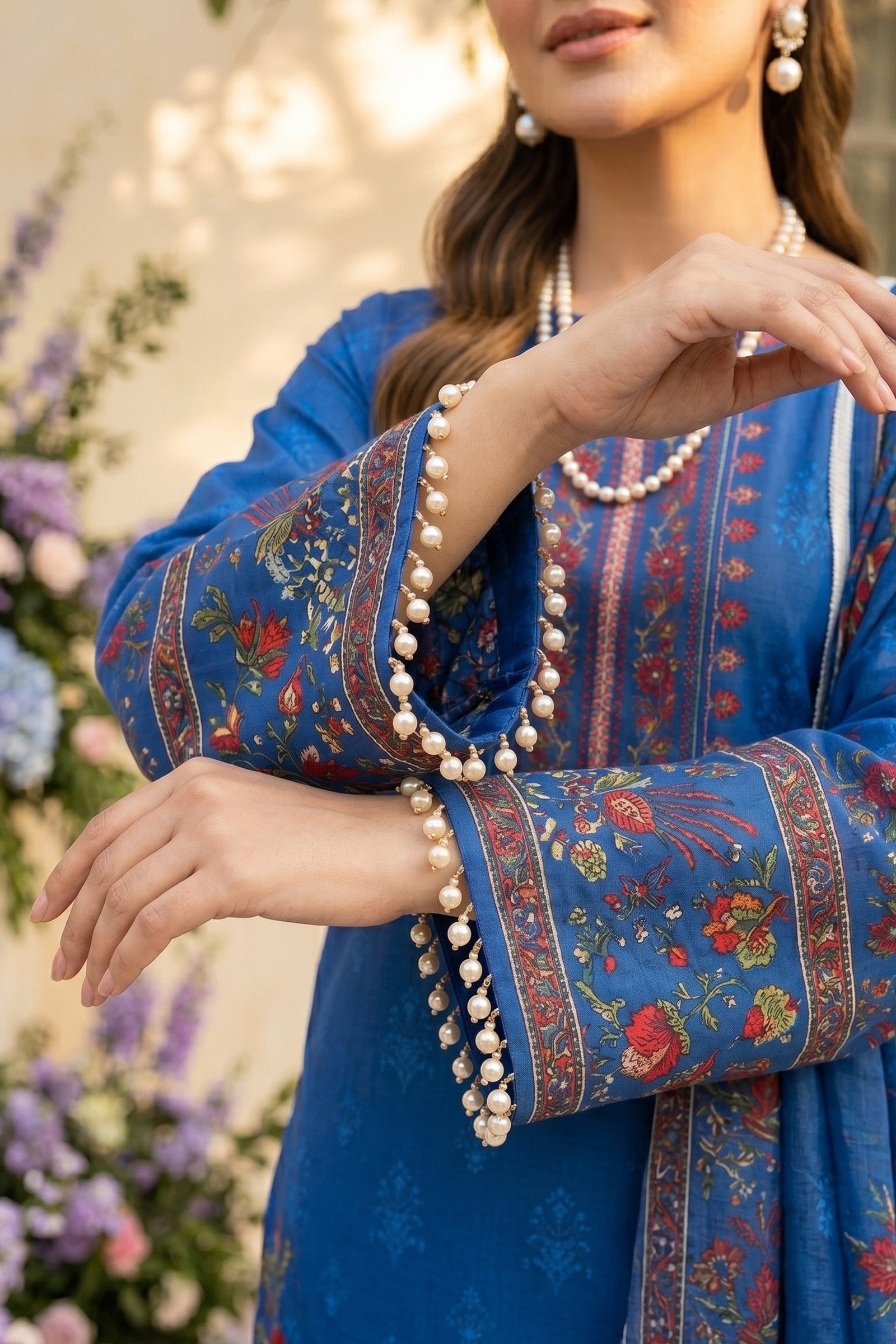 Blue 3 Piece Unstitched Premium Printed Lawn