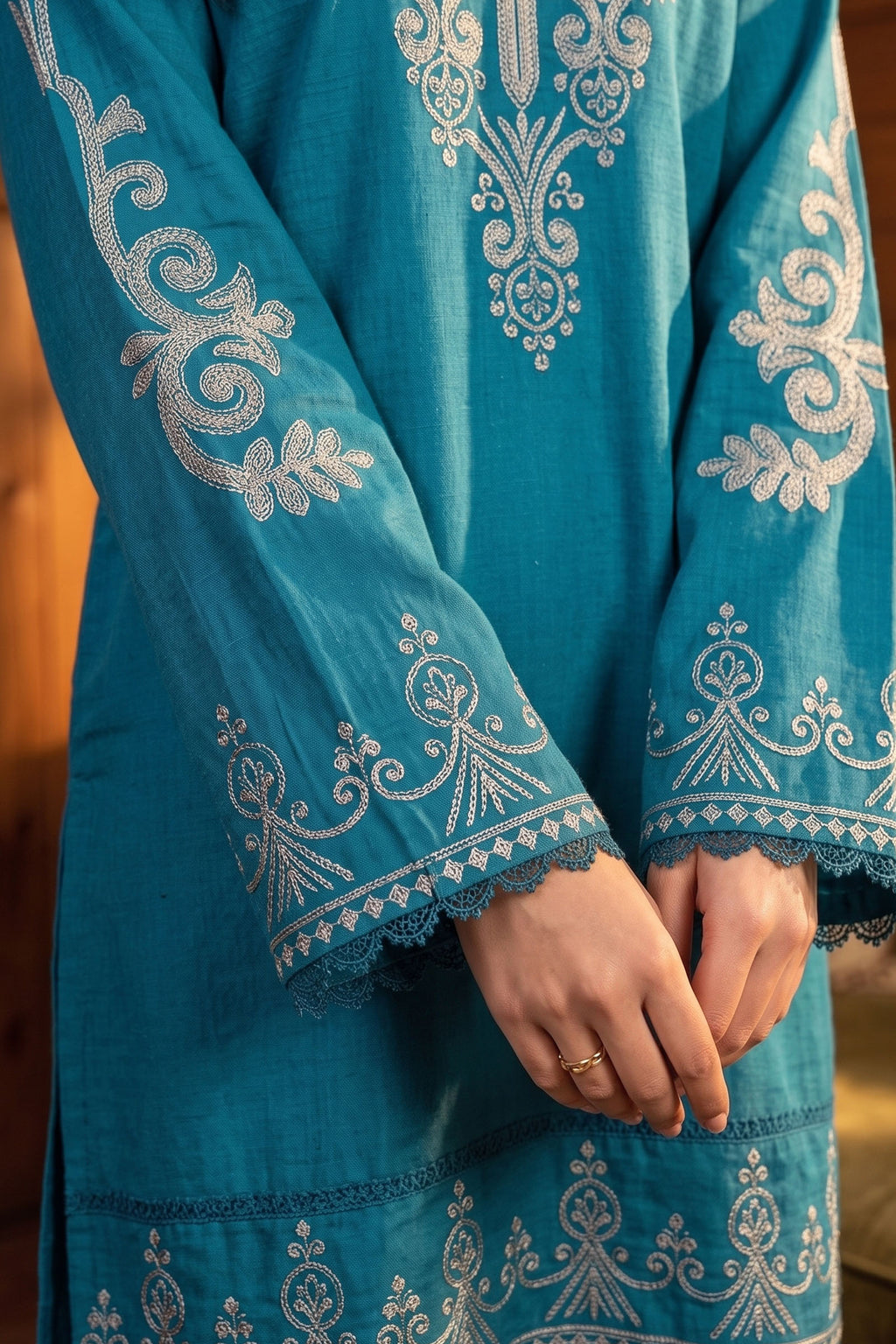 Blue 2 Piece Unstitched Dyed Embroidered Lawn