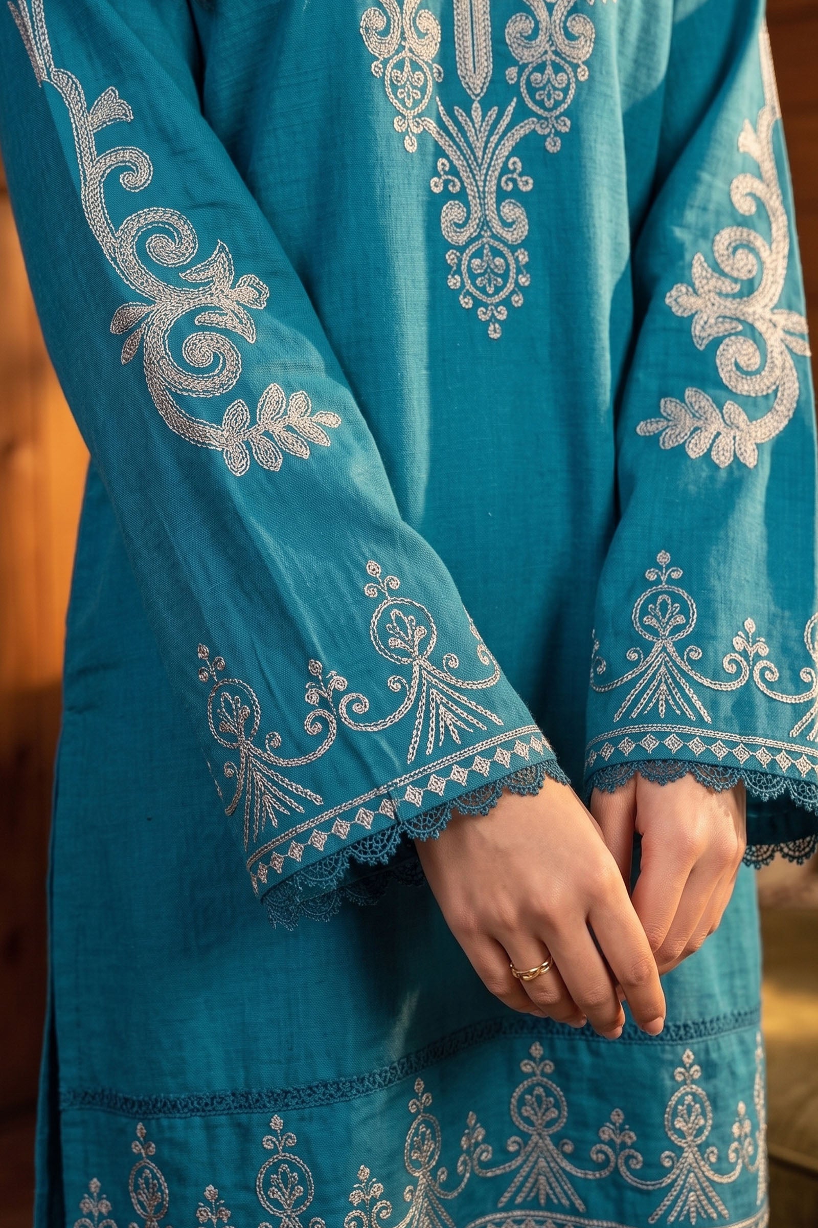 Blue 2 Piece Unstitched Dyed Embroidered Lawn
