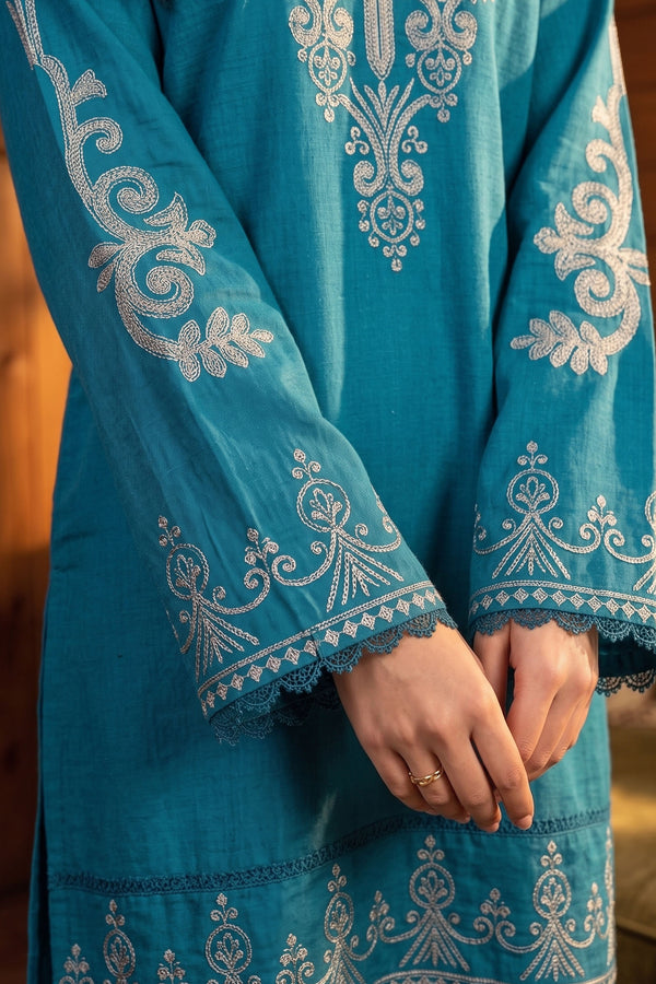 Blue 2 Piece Unstitched Dyed Embroidered Lawn