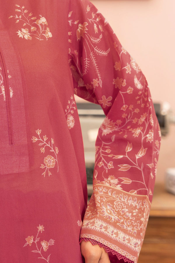Brick Red 3 Piece Unstitched Premium Printed Lawn