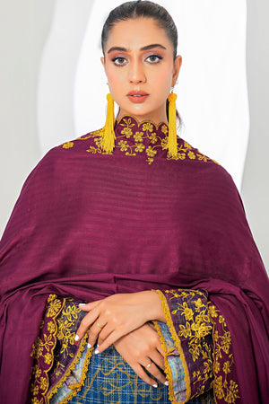 3 Piece Plum Printed Khaddar Unstitched - SafaNoor