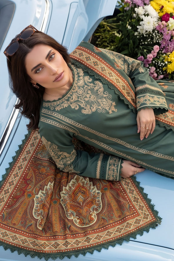 Unstitched Premium Printed 3-Piece Lunar Green Suit