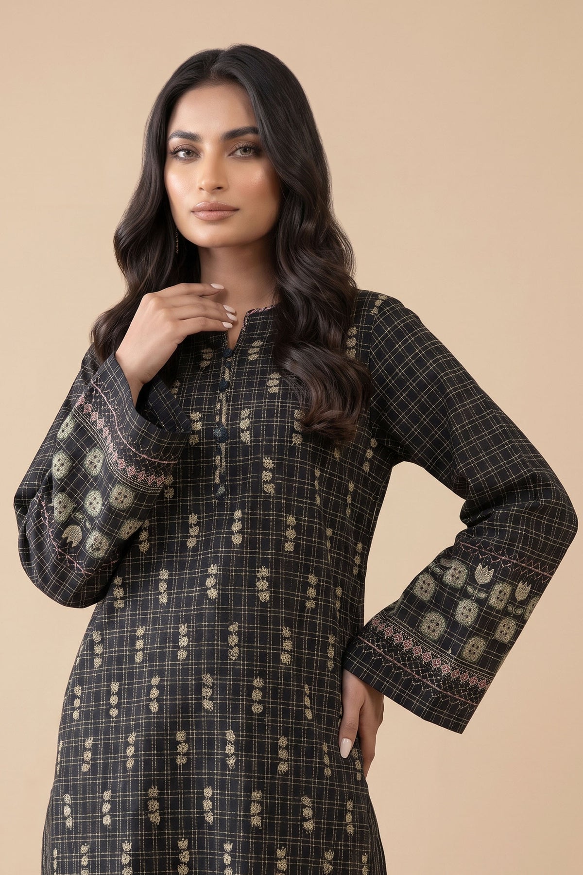 Grid Khaddar Unstitched 1 Piece Navy Blue