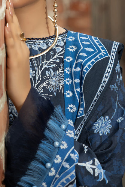 3 Piece Unstitched Navy Blue Embroidered Linen