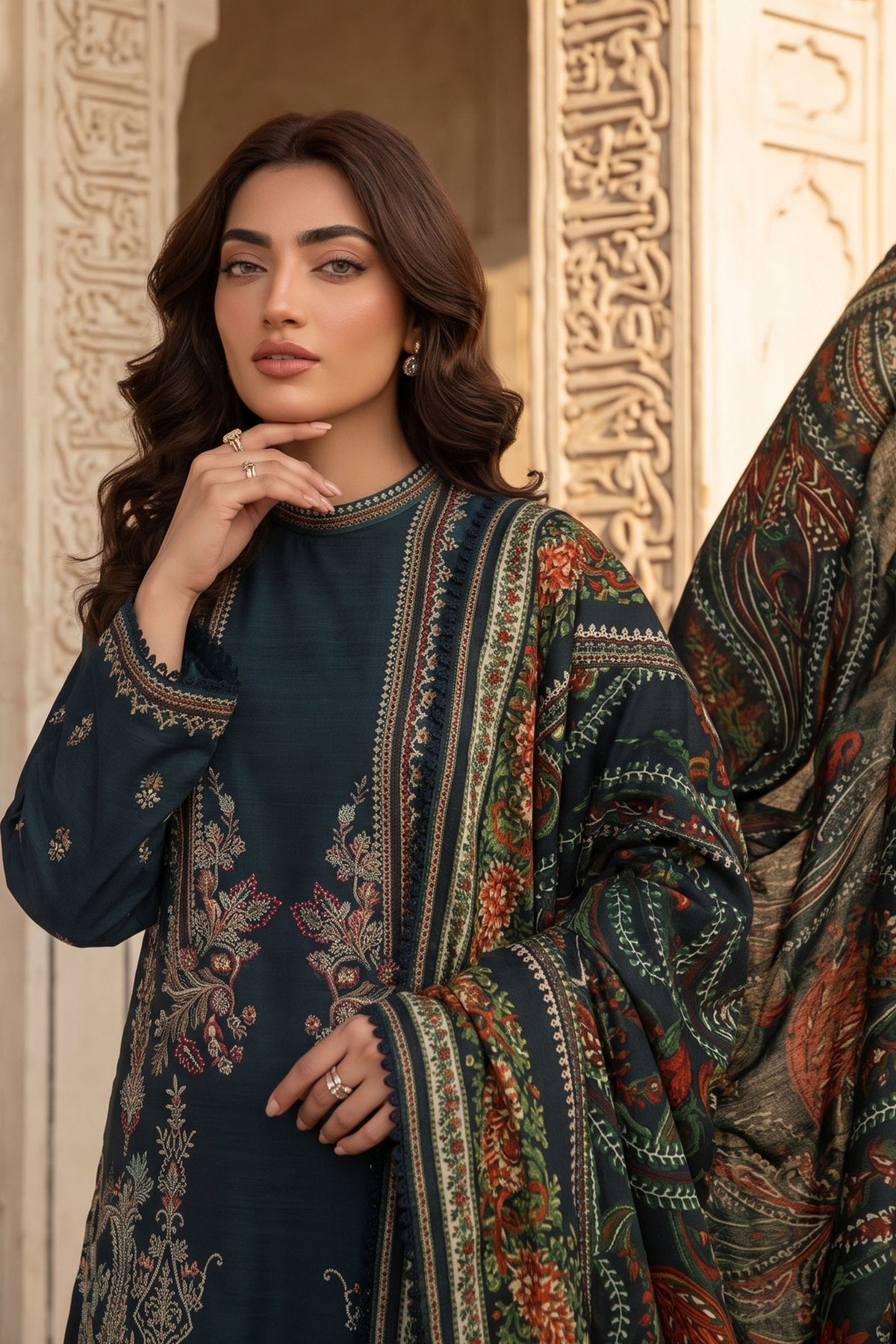 Unstitched 3 Piece Embroidered Suit Midnight Blue