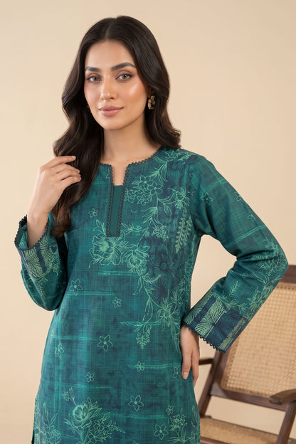 2 Piece Unstitched Digital Print Lace Khaddar - Green