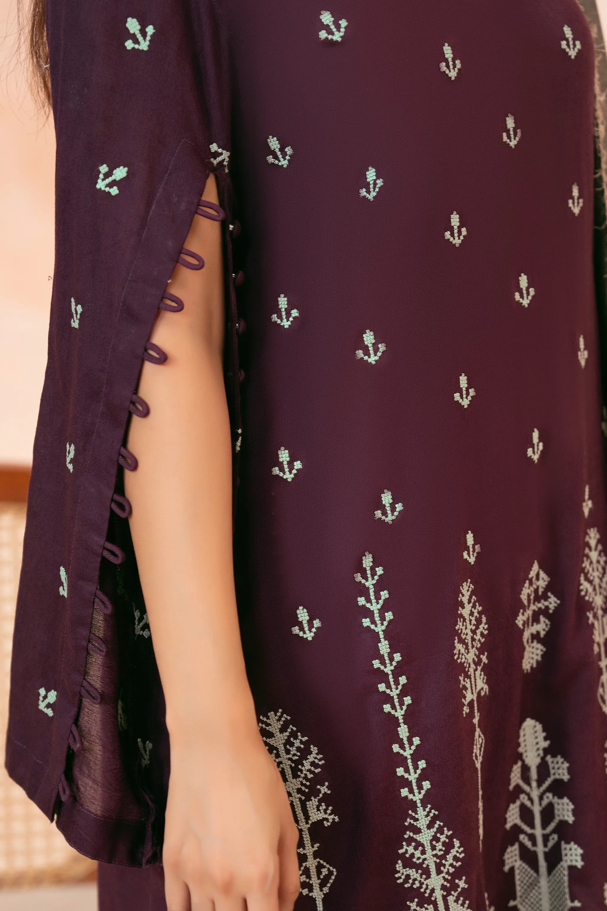 3 Piece Unstitched Wine Premium Emb Jacquard Lawn