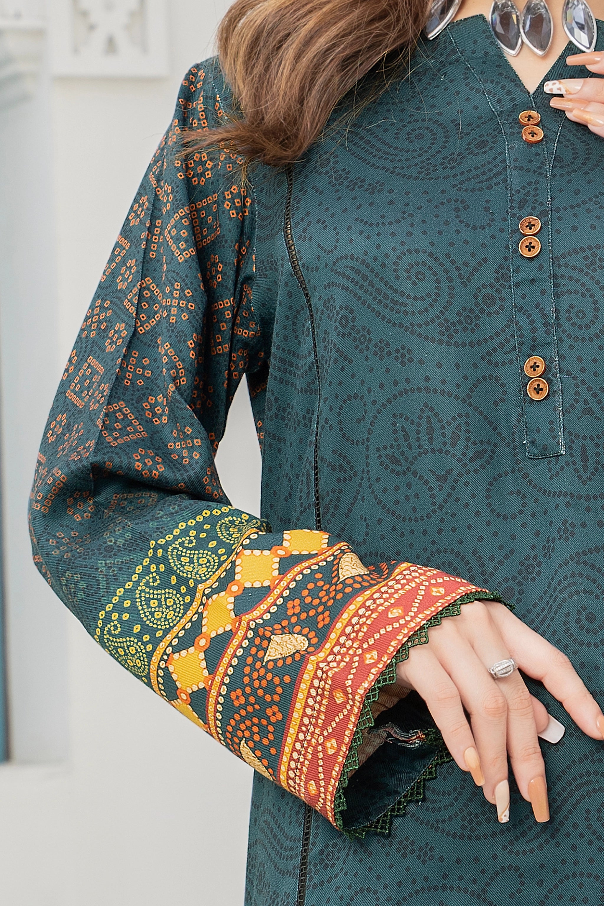 2 piece unstitched Mineral Green Twill Marina Suit - safa noor marina collection