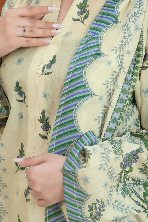 Light Beige 3 Piece Unstitched Premium Printed Lawn
