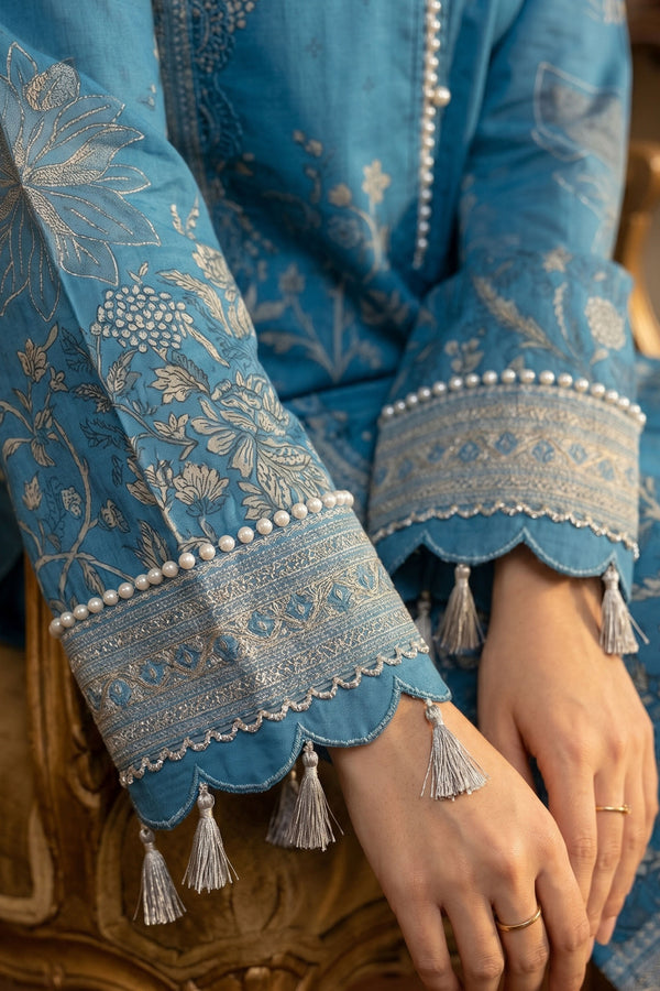 Blue 3 Piece Unstitched Premium Printed Lawn