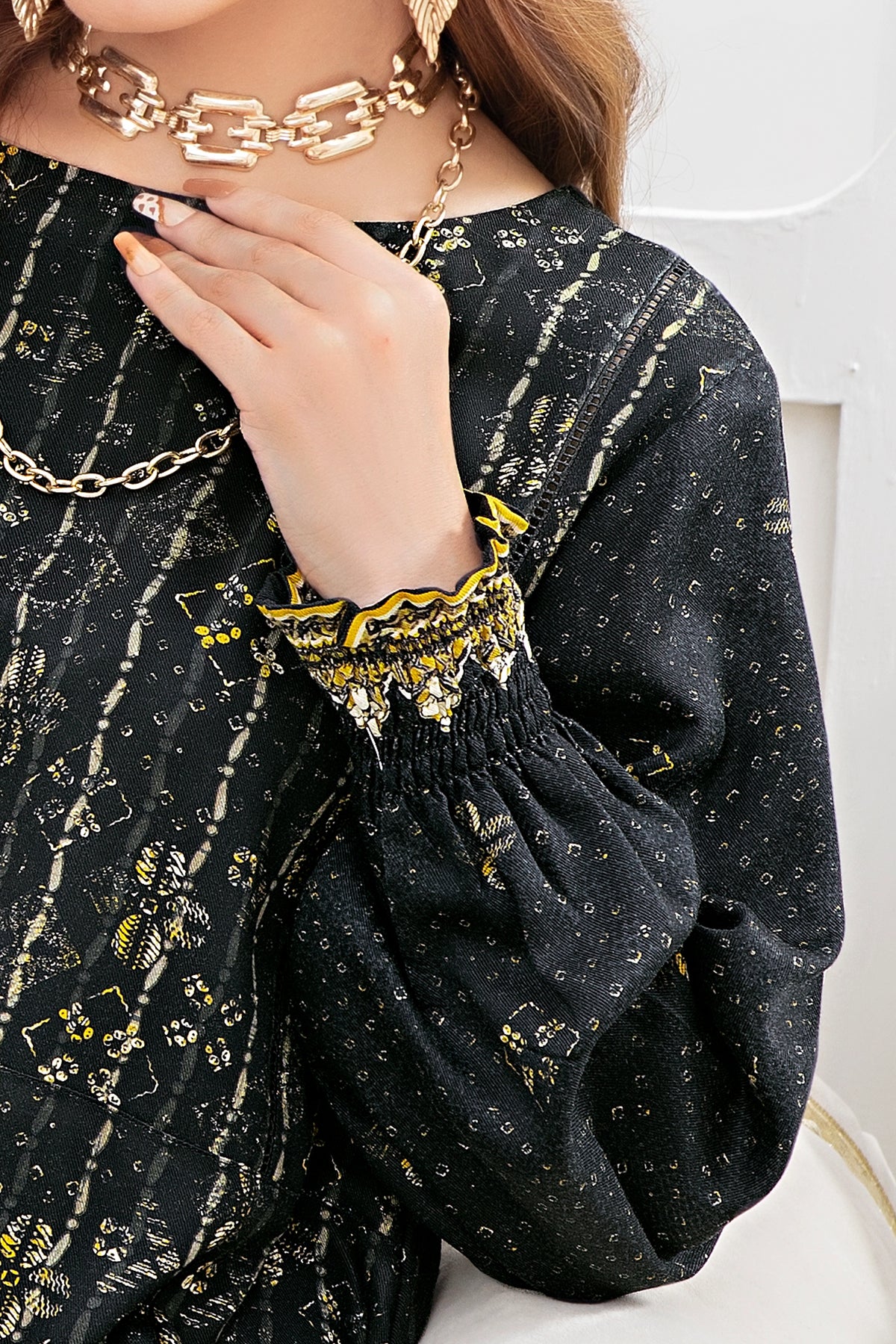 2 piece unstitched Black Twill Marina Suit - safa noor marina collection