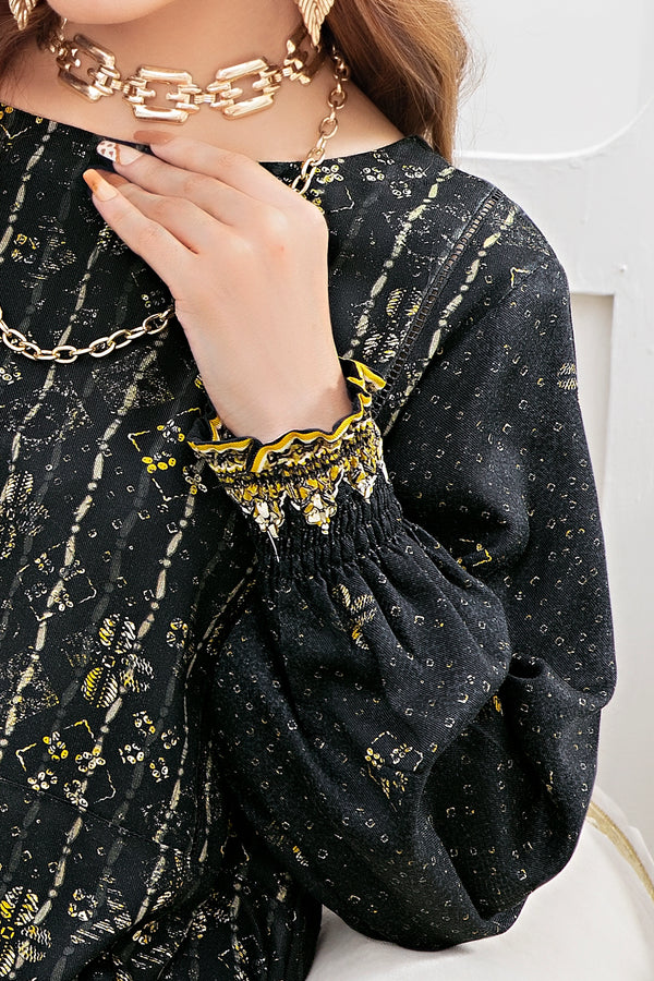 2 piece unstitched Black Twill Marina Suit - safa noor marina collection