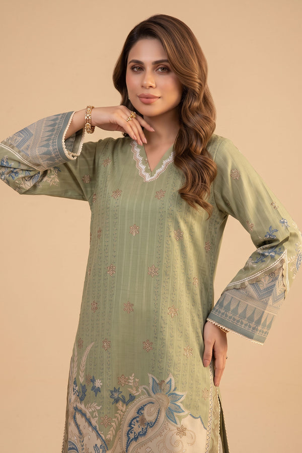 Camouflage Green 2 Piece Unstitched Dyed Embroidered Lawn
