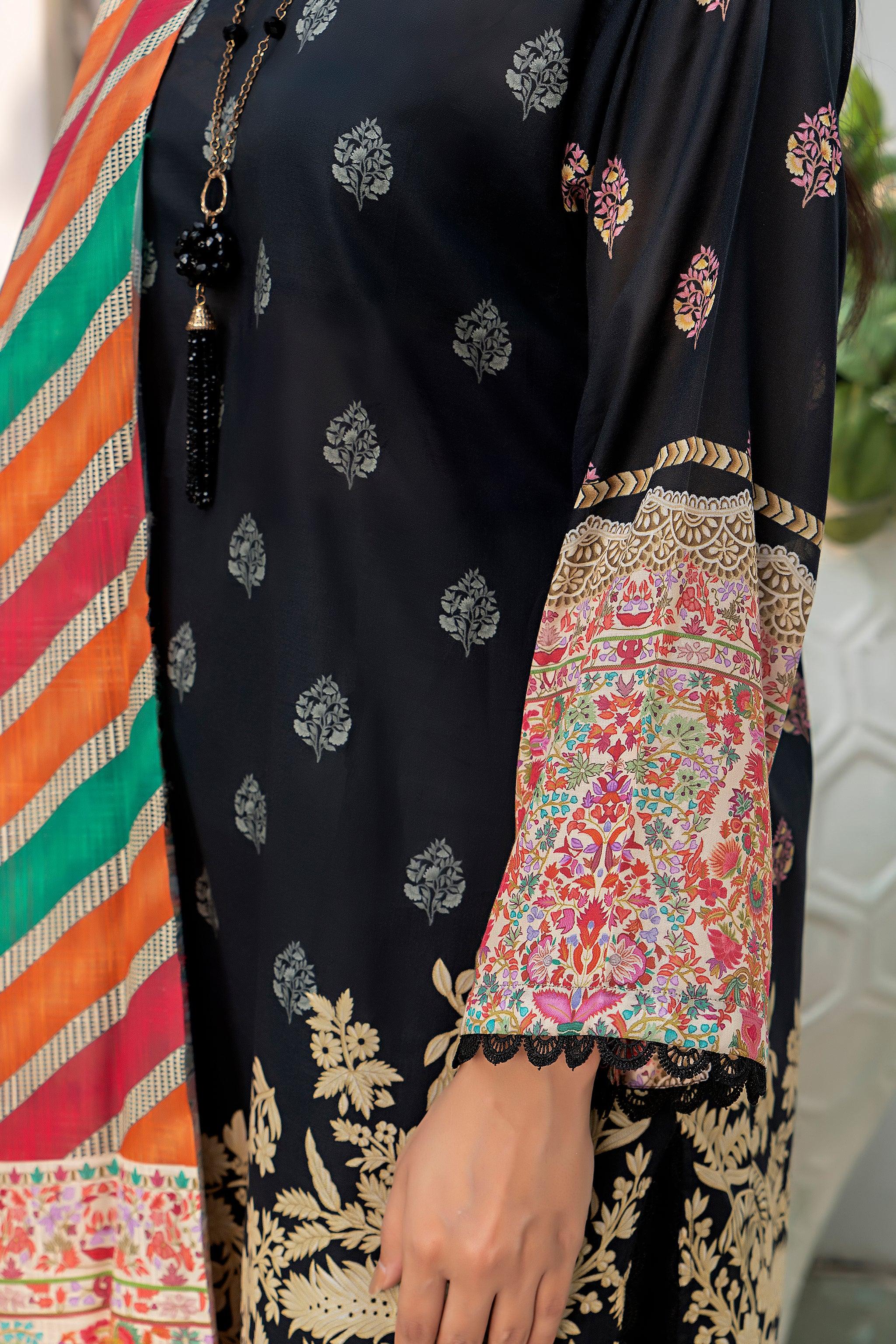 3 Piece Unstitched Black Printed Lawn - SafaNoor